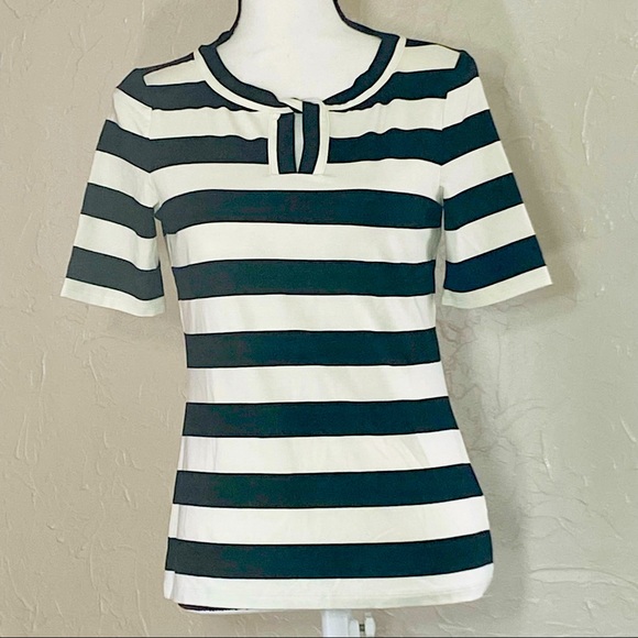 TALBOTS petite small short sleeve black/white stripe short sleeve tee NWT - Picture 1 of 14
